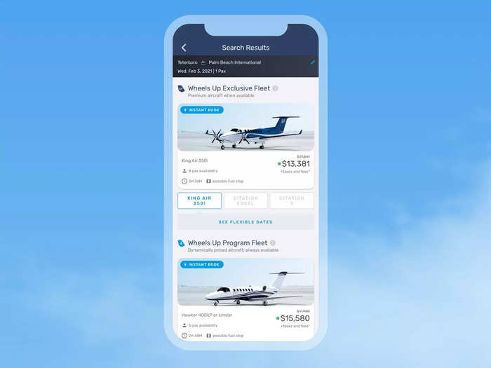 Non-members can also book Wheels Up flights via the mobile app, but the flight prices are not capped, meaning the rate can vary significantly depending on demand. A spokesperson told Insider that the average is around $5,000 per hour but can be more or less.