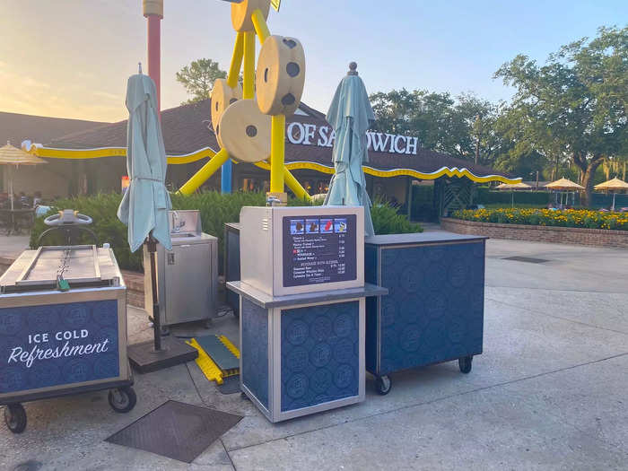 Other food stalls, like carts that sell Mickey pretzels and ice cream, don