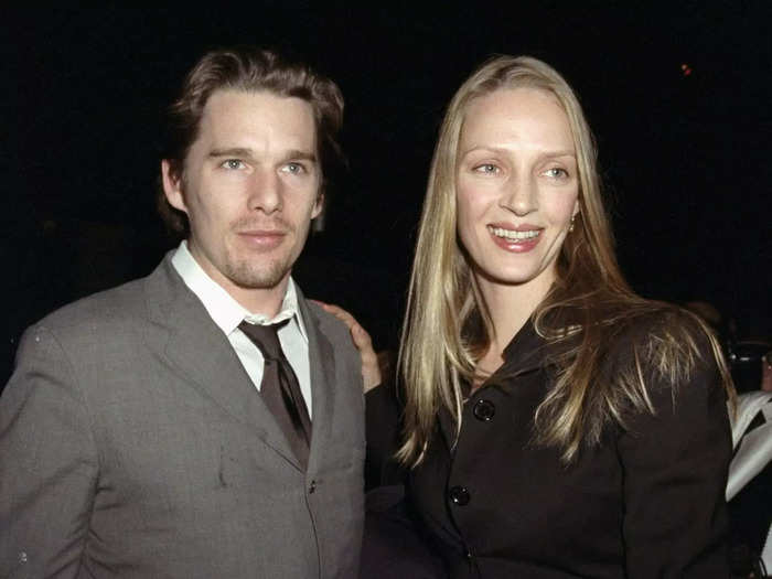 Uma Thurman and Ethan Hawke fell in love instantly after meeting on the set of the 1997 sci-fi thriller film "Gattaca." They were married the next year.