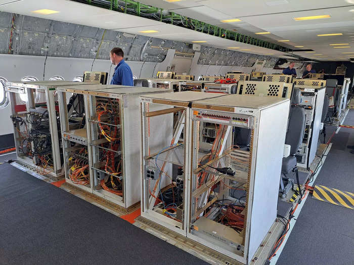 In the middle and the back of the plane is where engineers sit during test flights.