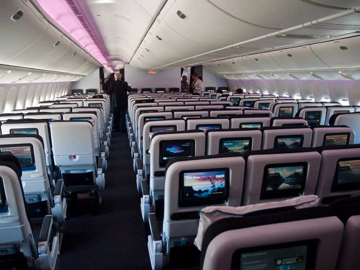 The seats give a preview of what a completed 777X interior could look like. The plane is built for ten-abreast seats in economy, which would accommodate up to 426 passengers in a two-class configuration — 30 more than the 777-300ER.