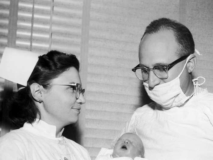 July 16, 1955: Doctors deliver a boy at Parkland Memorial Hospital in Dallas, Texas, whose mother had polio.