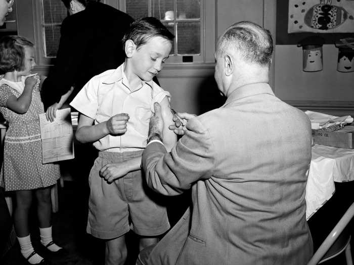 May 2, 1955: Son of the US Surgeon General, Leonard McCormick "Bobo" Scheele receives the polio vaccine.