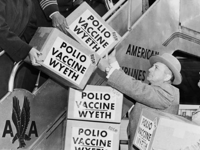 1955: Polio vaccines are shipped to Europe.