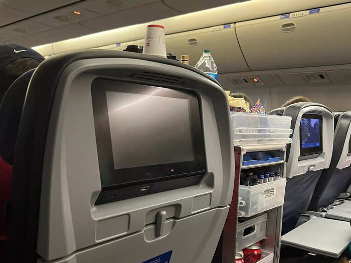 The flight attendants also served alcoholic and non-alcoholic drinks, like beer, wine, water, juice, and soda. I chose Diet Coke.