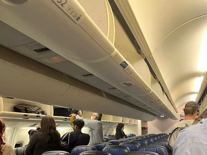 Moreover, the overhead bins in the middle section are smaller than the ones closest to the fuselage wall.