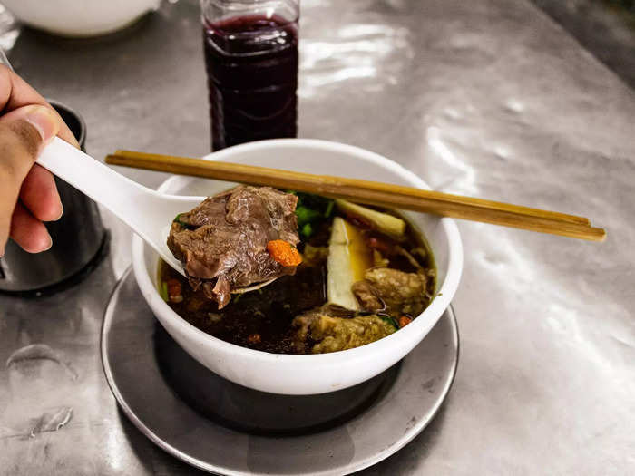 After a 10-minute wait, my soup arrived. I opted for the very first item on the menu: goat stewed in selected Chinese herbs. It reminded me of a dish that