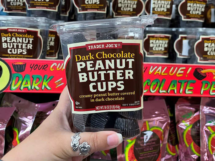 I always grab a bag of dark-chocolate peanut-butter cups at the checkout.