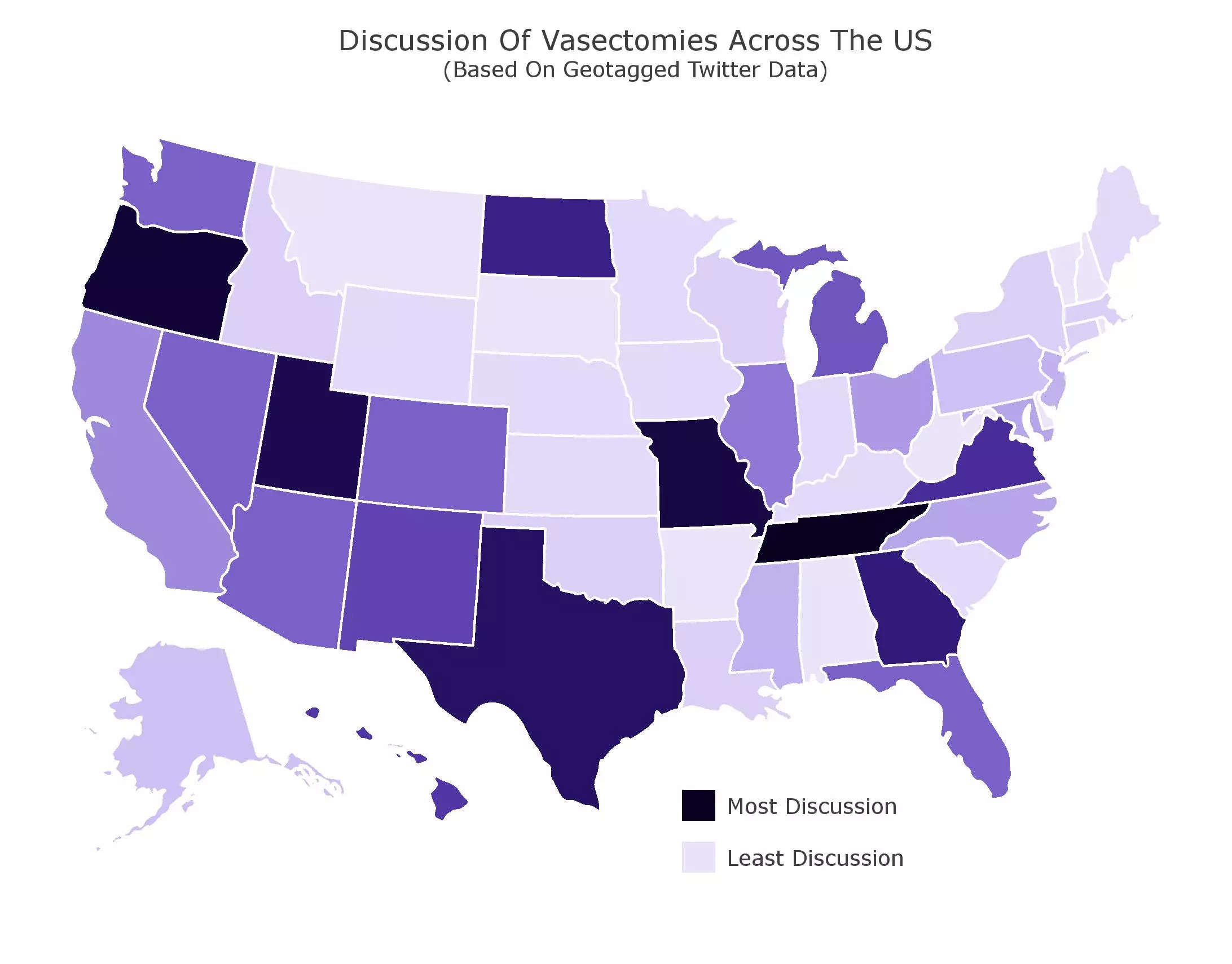 A map of vasectomy searches nationwide after the overturn of Roe v. Wade