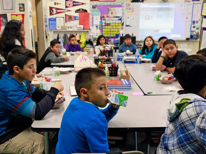 2015: Students ate breakfast at the Stanley Mosk Elementary School in Los Angeles, California.