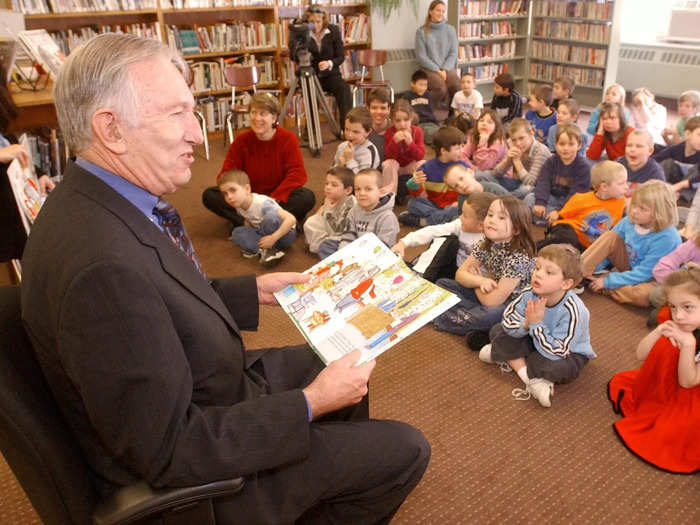 2004: Senator James Jeffords read to students at the South Royalton Elementary School in South Royalton, Vermont.