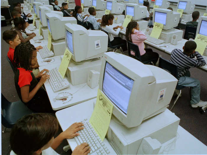 1999: Students practiced their keyboarding skills at Richardson Independent School District