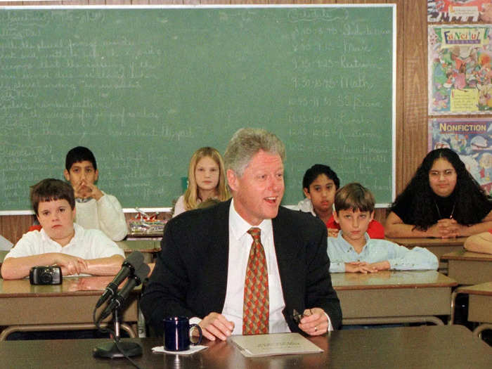 1998: President Bill Clinton gave his weekly radio address from inside a trailer used as a classroom at Glenforest Elementary School in Falls Church, Virginia.