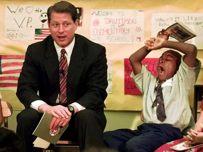 1997: Vice President Al Gore talked to a group of elementary school students.