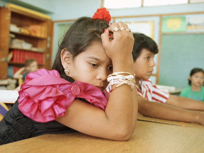 1993: Fourth graders attended an in-class counseling session at Naranja Elementary School in Florida after Hurricane Andrew.