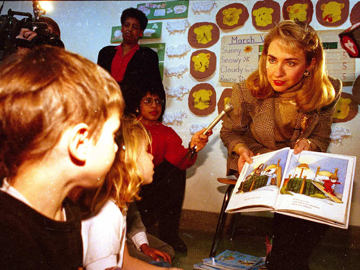 1992: Hillary Rodham Clinton read books to schoolchildren while campaigning for Bill Clinton