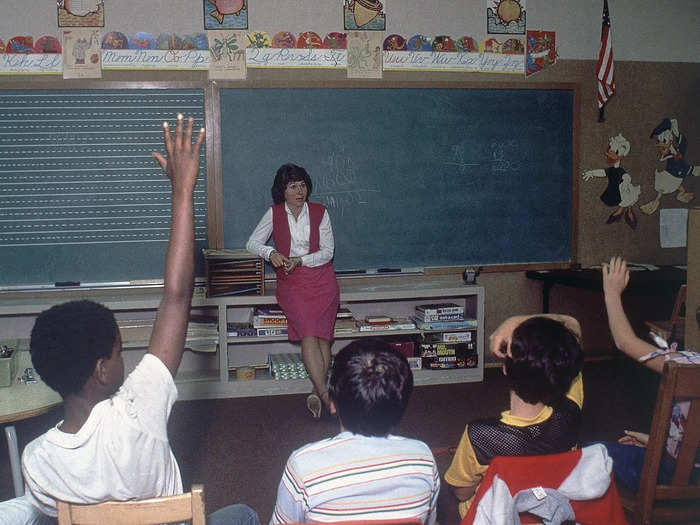 1981: A teacher calls on students in Santa Rosa, California.