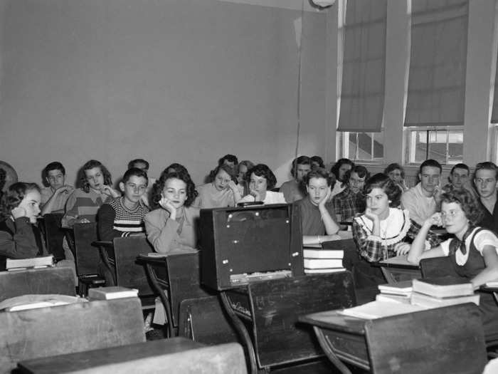 1950: Students listened to a radio broadcast.