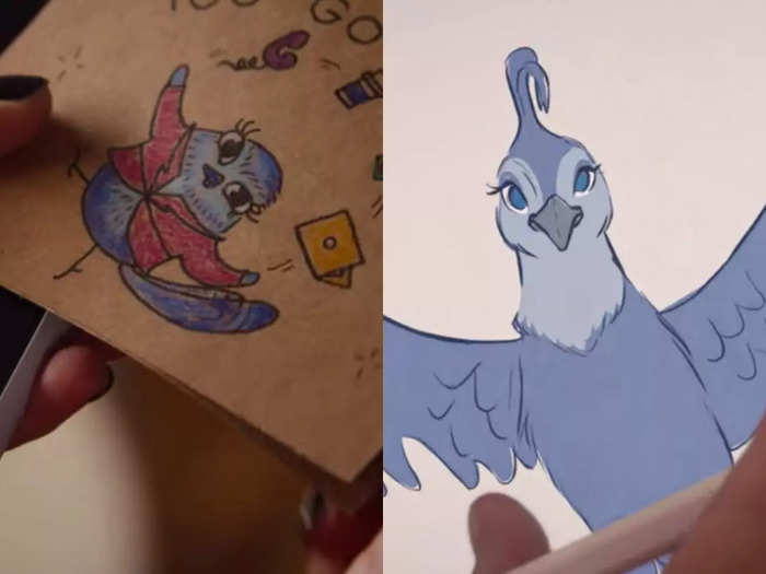 The bird Natalie draws for Cara is similar to the one she animates later.