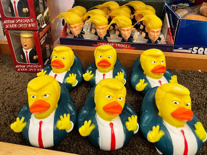 They also have unusual souvenirs such as rubber duckies and troll dolls featuring Trump