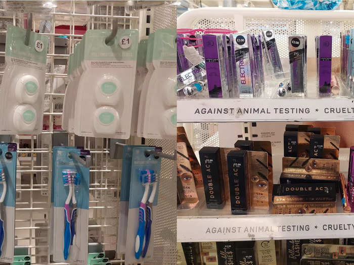 The beauty section featured a huge range of products, from staples like toothbrushes and makeup wipes to electronics, "Harry Potter"-branded items, and £3 ($3.60) mascara.