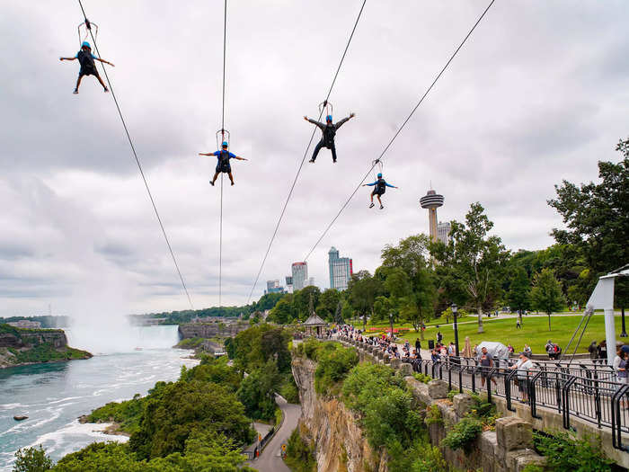 And when I did get a spot along the edge, people on a zipline, one of the local area attractions to see the falls, dropped into the view every 15 minutes or so.