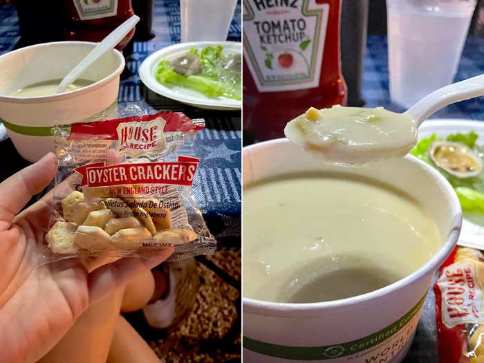 This $9 cup of clam chowder came with a packet of oyster crackers.