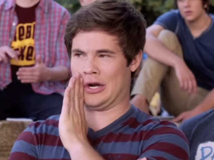 Adam Devine played Bumper, the obnoxious leader of the rival male a capella team.