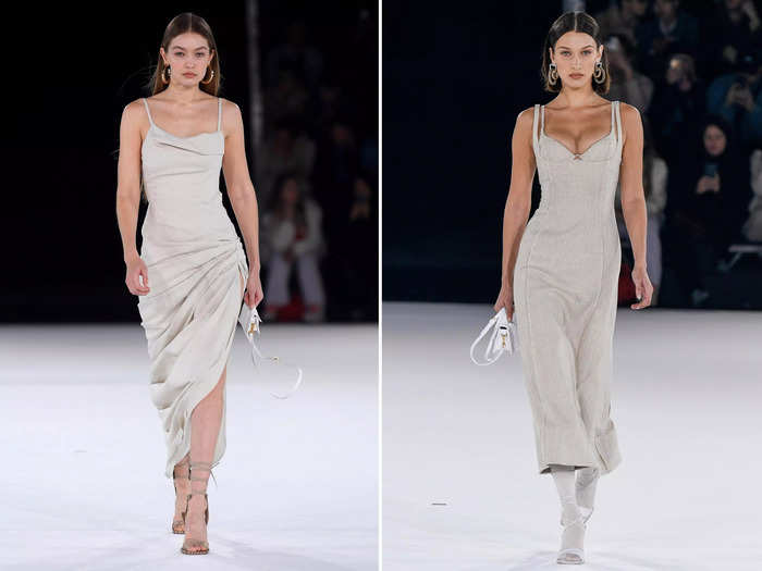 The sisters twinned in matching beige cami dresses at the Jacquemus show as part of Paris Fashion Week in 2020.