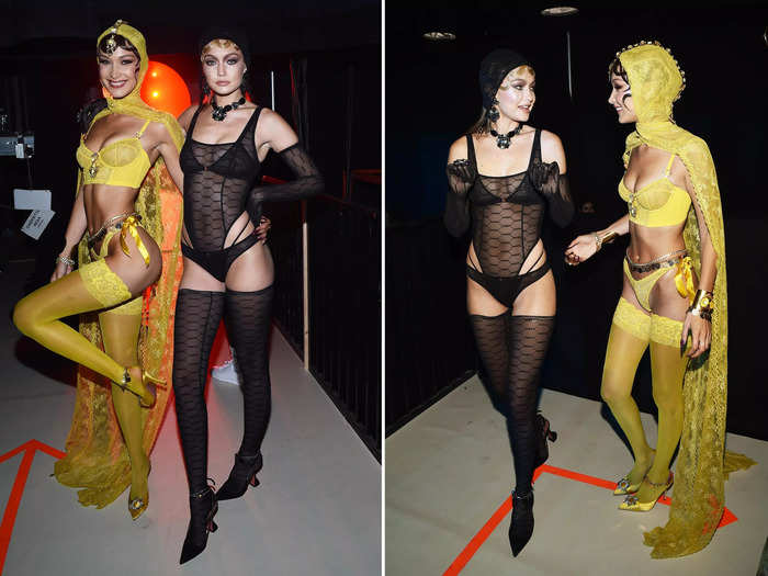 Bella and Gigi wore daring lingerie in similar styles but different hues at the Savage X Fenty Show in 2019.