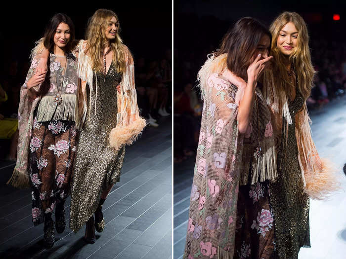 The sisters channeled festival chic in fringe looks for the Ann Sui show at New York Fashion Week in 2017.