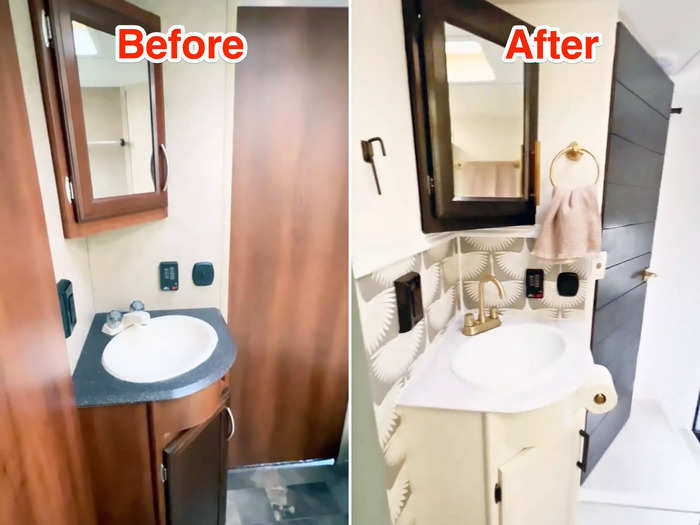 She brightened up the bathroom with paint, new fixtures, and storage solutions.