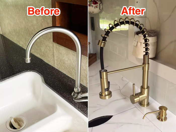 She also painted the sink and replaced the faucet fixture.