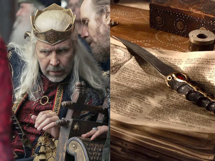 The more eye-catching piece of Valyrian steel hardware is the dagger King Viserys wears on his hip at all times: The same blade that later killed the Night King.