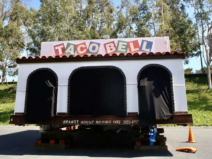 The original Taco Bell restaurant, which was brought in for the chains 60th anniversary party, was in an unassuming parking lot right behind the office.