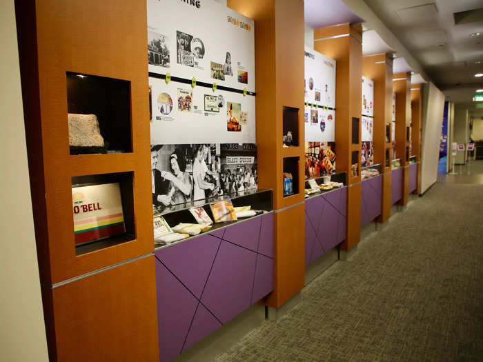 A large hallway back near the lobby pays tribute to Taco Bell