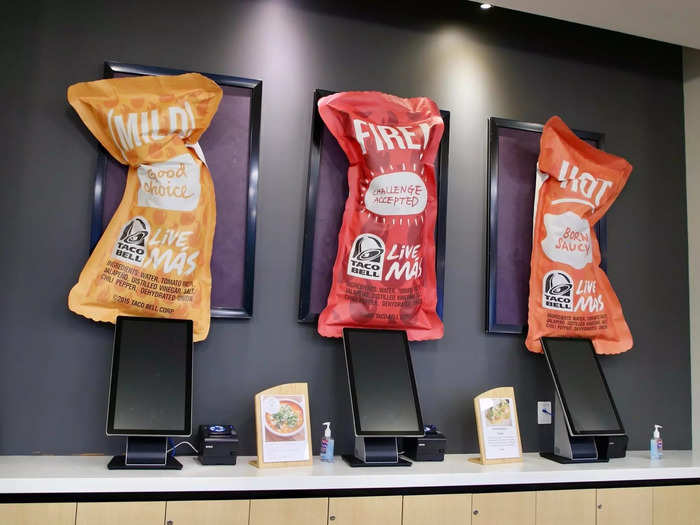 When I looked closer, there were Taco Bell specific details everywhere, like hot sauce packets on the wall.