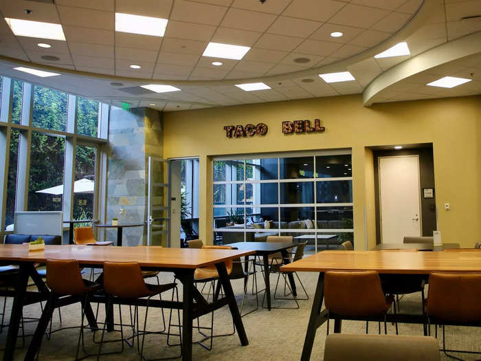 There were tables and chairs for workers to eat lunch, and a separate lounge area accessible through the cafeteria.