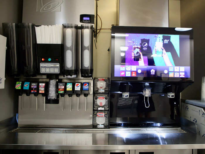 There was a fountain machine outside the test kitchen with Pepsi products that are usually available at Taco Bell restaurants.