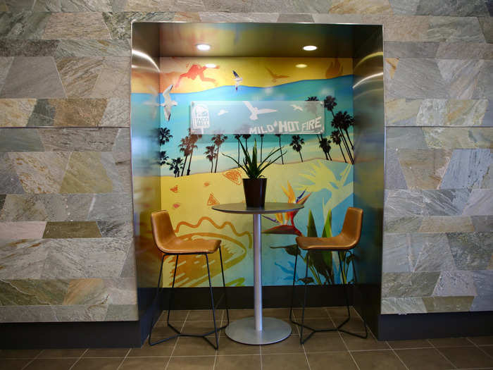 The lobby had several small seating areas with tables for coffee or quick meetings.