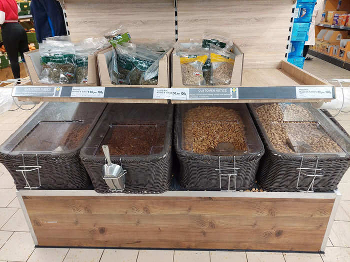An unusual feature at the UK store was a station where you could bag up your own loose nuts. While these are common at zero-waste and organic shops, we