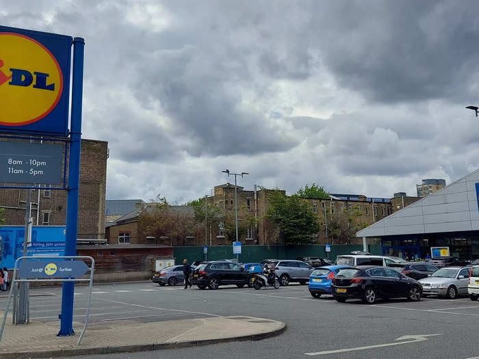 The Lidl we visited in the UK was a standalone store with its own parking lot in a residential suburb of London. Lidl stores typically have a much smaller floor space than other grocery stores.