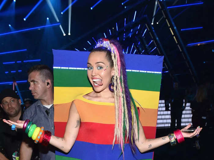 An advocate for the LGBTQ community, Cyrus showed her pride in 2015 by wearing the rainbow flag.