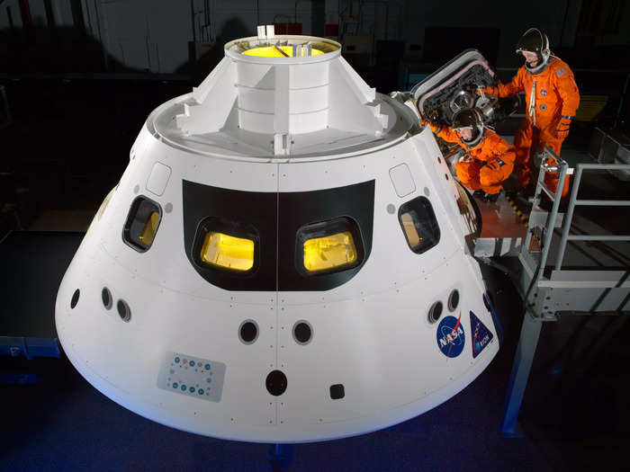 Above the Service Module is the Crew Module, which has four seats for astronauts.