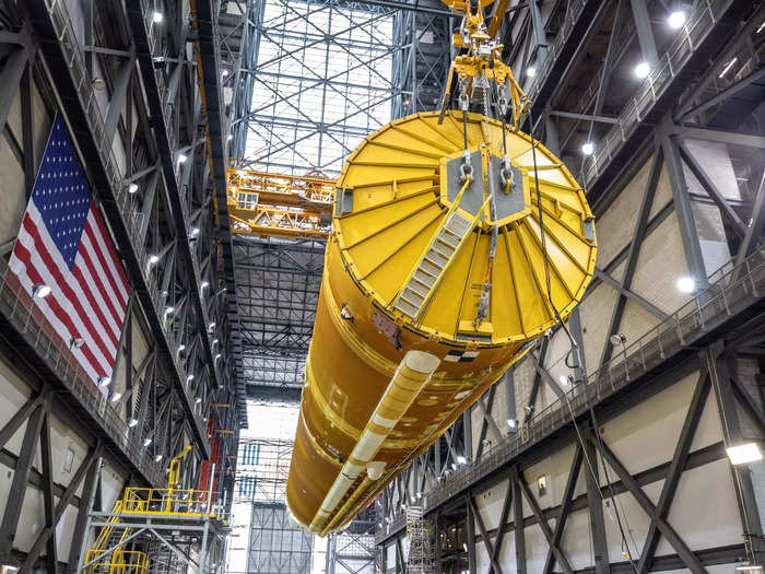 The core stage of the SLS alone measures 212 feet. Essentially, it