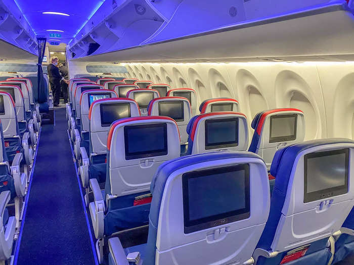 The first six rows of economy feature Comfort+, which are marked with a red cover on the seats, and come with priority boarding, premium snacks, and free alcoholic beverages.