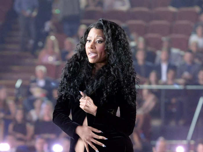 Nicki Minaj performed at the 2014 VMAs and her little black dress split down the middle, which caused her to hold it together.