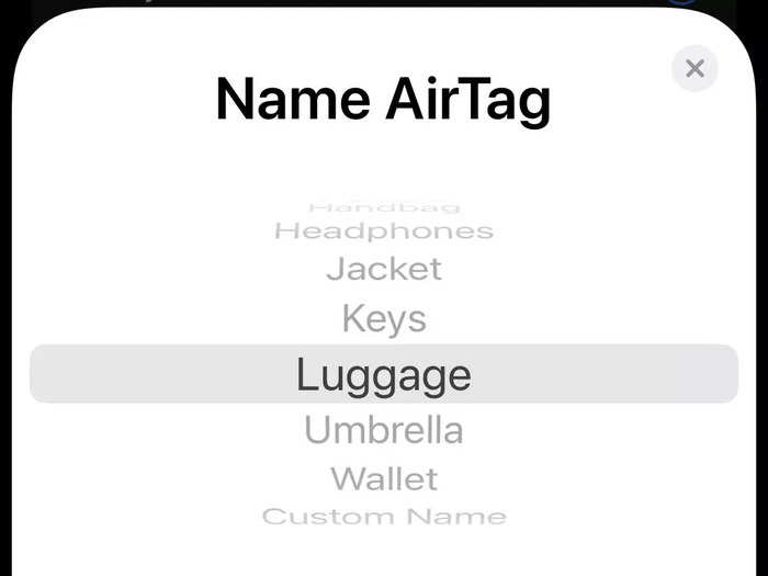 … select the name of your AirTag (in this case "luggage") …