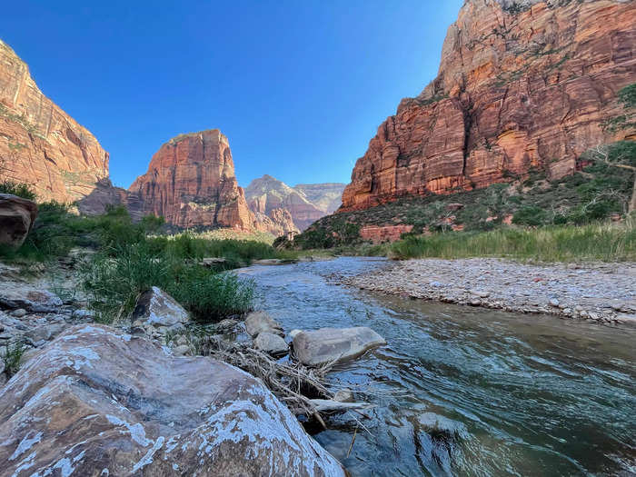 The Virgin River runs through the park, and soaking our feet in it after our hike was a welcome reprieve.