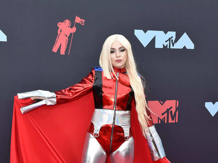 Ava Max attended the 2019 VMAs in a metallic red-and-silver outfit that looked more like a superhero costume.